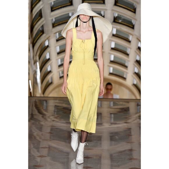 Self-Portrait Bright Yellow Cotton Poplin Sleeveless Midi Dress US6 - Picture 5 of 12
